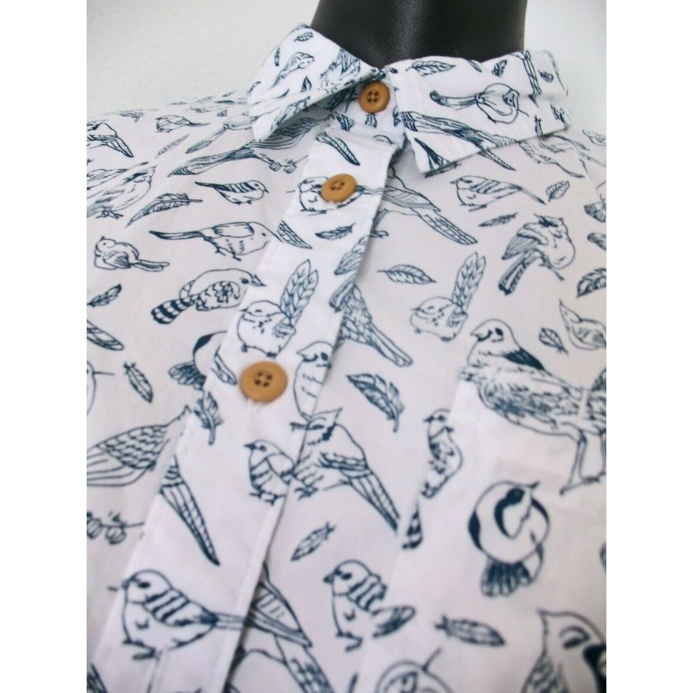 Duluth Trading Co. Men's Lg SL Button Down Plaid  Shirt, White&Blue  "Birds" XL.